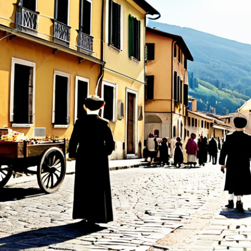 Home 24 Amarcord - Nostalgic Village Scene**
"A quaint, old-fashioned Italian village square, bustling with fully clothed townsfolk in 1930s attire. Children are playing, vendors are selling goods from carts, and a religious procession is passing by. The scene is bathed in warm, golden light, evoking a sense of nostalgia and childhood memories. Modest clothing, appropriate attire, safe for work, family-friendly, perfect anatomy, correct proportions, natural pose, well-formed hands, proper finger count, natural body proportions, professional, high quality."
**