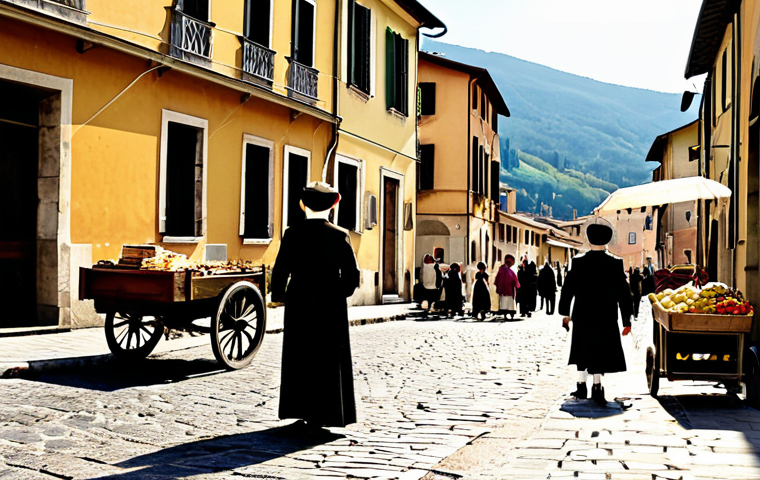 Amarcord - Nostalgic Village Scene**

"A quaint, old-fashioned Italian village square, bustling with fully clothed townsfolk in 1930s attire. Children are playing, vendors are selling goods from carts, and a religious procession is passing by. The scene is bathed in warm, golden light, evoking a sense of nostalgia and childhood memories. Modest clothing, appropriate attire, safe for work, family-friendly, perfect anatomy, correct proportions, natural pose, well-formed hands, proper finger count, natural body proportions, professional, high quality."

**