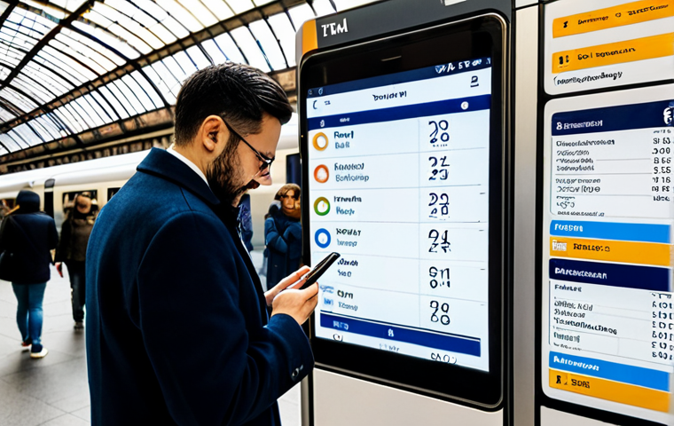 이탈리아 여행 필수 애플리케이션 - **Image Prompt:** "A traveler using the Trenitalia app on their smartphone at Rome's Termini station...