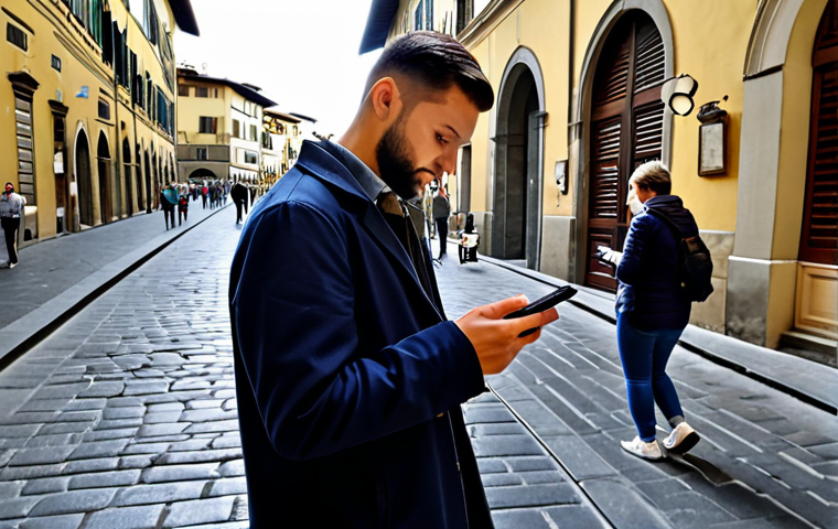 이탈리아 여행 필수 애플리케이션 - **Image Prompt:** "A traveler using the Trenitalia app on their smartphone at Rome's Termini station...