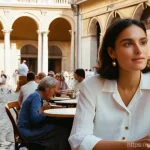 Home 9 이탈리아 테러 사건 사례 - **Vigilance in a Roman Piazza:** A wide shot depicting a vibrant, sun-drenched Roman piazza filled w...