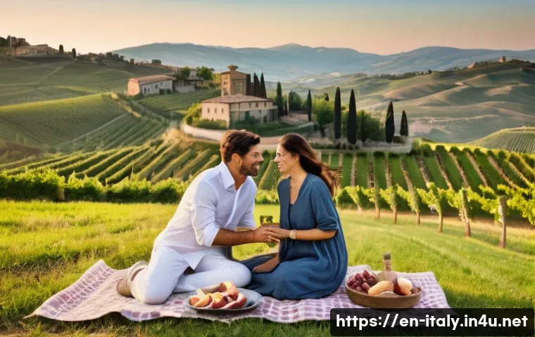 이탈리아 와인 종류 및 추천 - **Prompt:** A picturesque aerial view of rolling Tuscan vineyards at sunset, bathed in golden light....